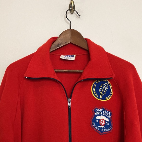 Vintage Sweater Mens XL Red Blue Full Zip Track Jacket 70s Soccer Coach Patches - Picture 4 of 14